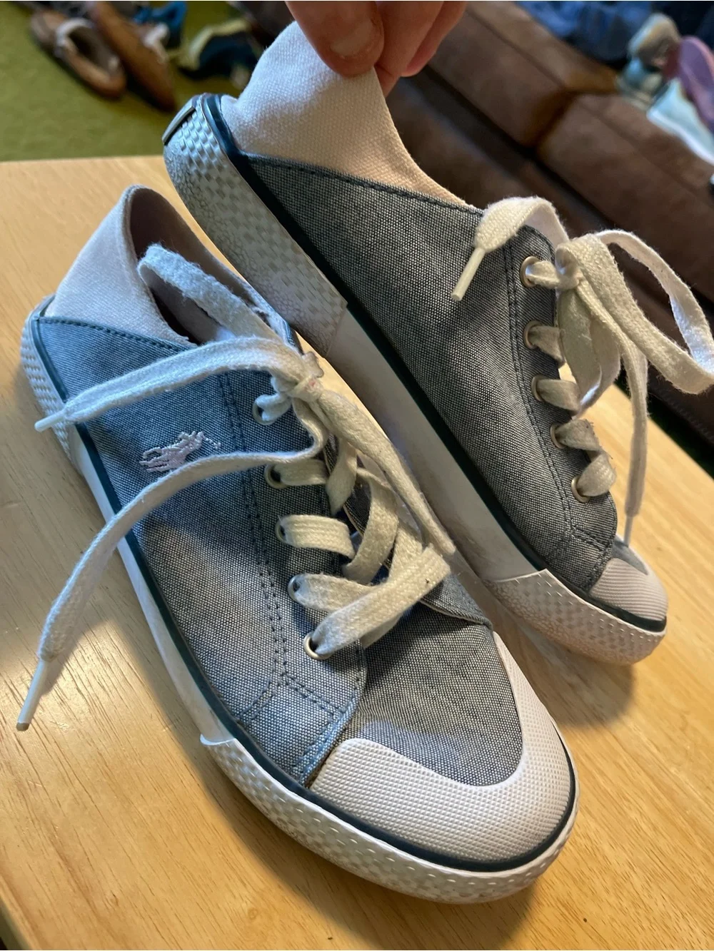 Polo Ralph Lauren Toddler Kid Girls Sneakers Shoes Laces Blue Denim Pink Size 3